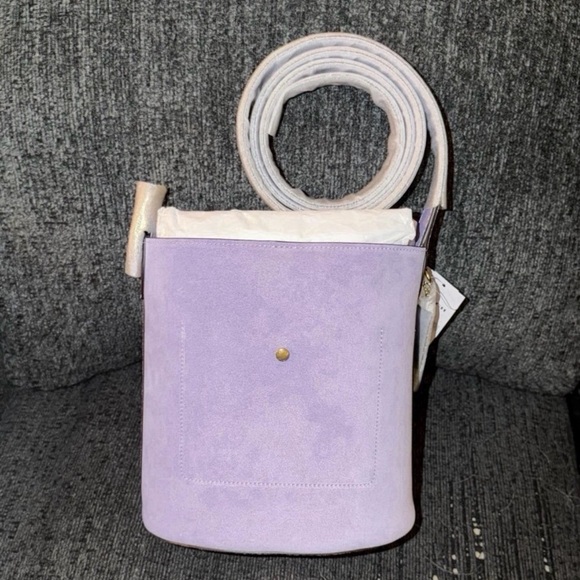 Coach Bleecker Bucket Bag 21 & Pouch in Brass/Violet Mist Purple Suede NWT
